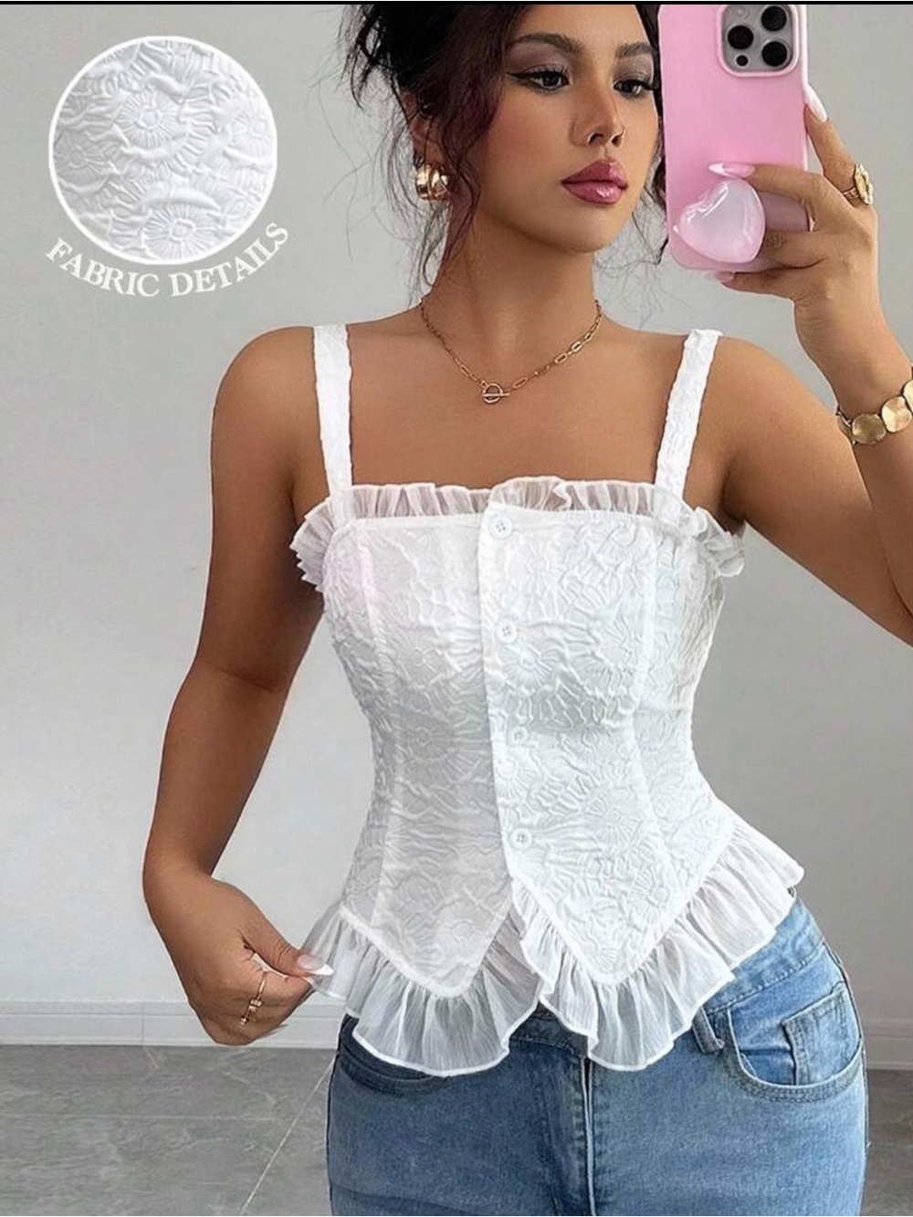 White Ruffled Lace Corset Tank Top - Women